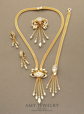 Kramer马眼石流苏胸针耳夹项链手链大全套 书本款｜Amy vintage