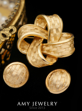 TRIFARI翠法丽编制篮系列胸针耳夹套装海报款｜Amy vintage首饰