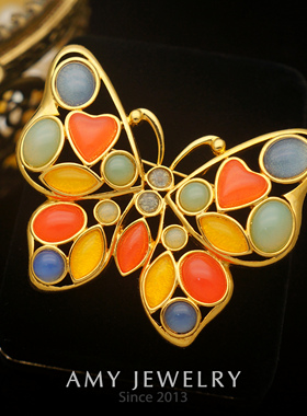 TRIFARI翠法丽果冻彩色蝴蝶胸针｜Amy vintage西洋古董首饰