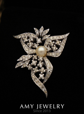 PANETTA 珍珠花朵密钻袖珍胸针｜Amy Vintage西洋古董首饰