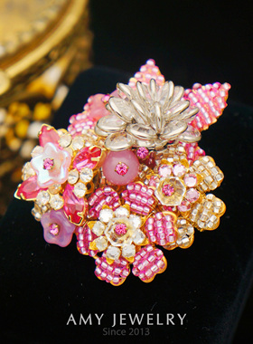 Stanley Hagler水晶繁花珠串艺术胸针｜Amy Vintage西洋古董首饰