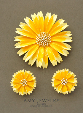 TRIFARI翠法丽铁艺手绘雏菊胸针耳夹套装 | Amy Vintage古董首饰