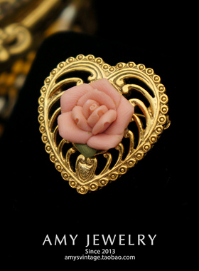1928 co.手工软陶玫瑰心型胸针 | Amy Vintage西洋古董首饰