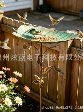 鸟浴盆做旧铁艺花插喂鸟器花园