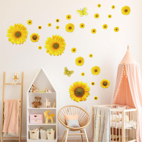 遮瑕补洞自粘墙贴画向日葵瑕贴纸温馨黄色卧室立体感花朵客厅装饰