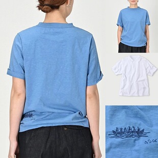 T恤女舒适百搭tee 日系贵牌字母小船刺绣汗布棉短袖 2025SS夏季 新款