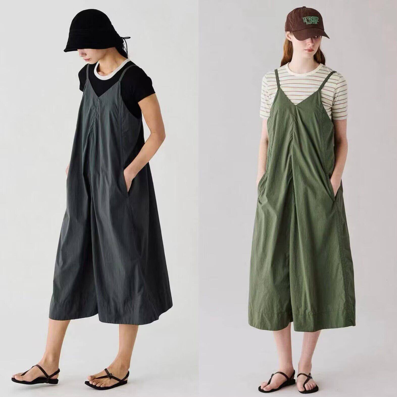 夏季日系danton纯色吊带工装裙女