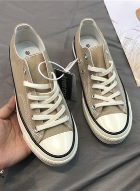 evenstar帆布鞋小红书红人日系奶茶色低帮系带板鞋男女同款情侣鞋