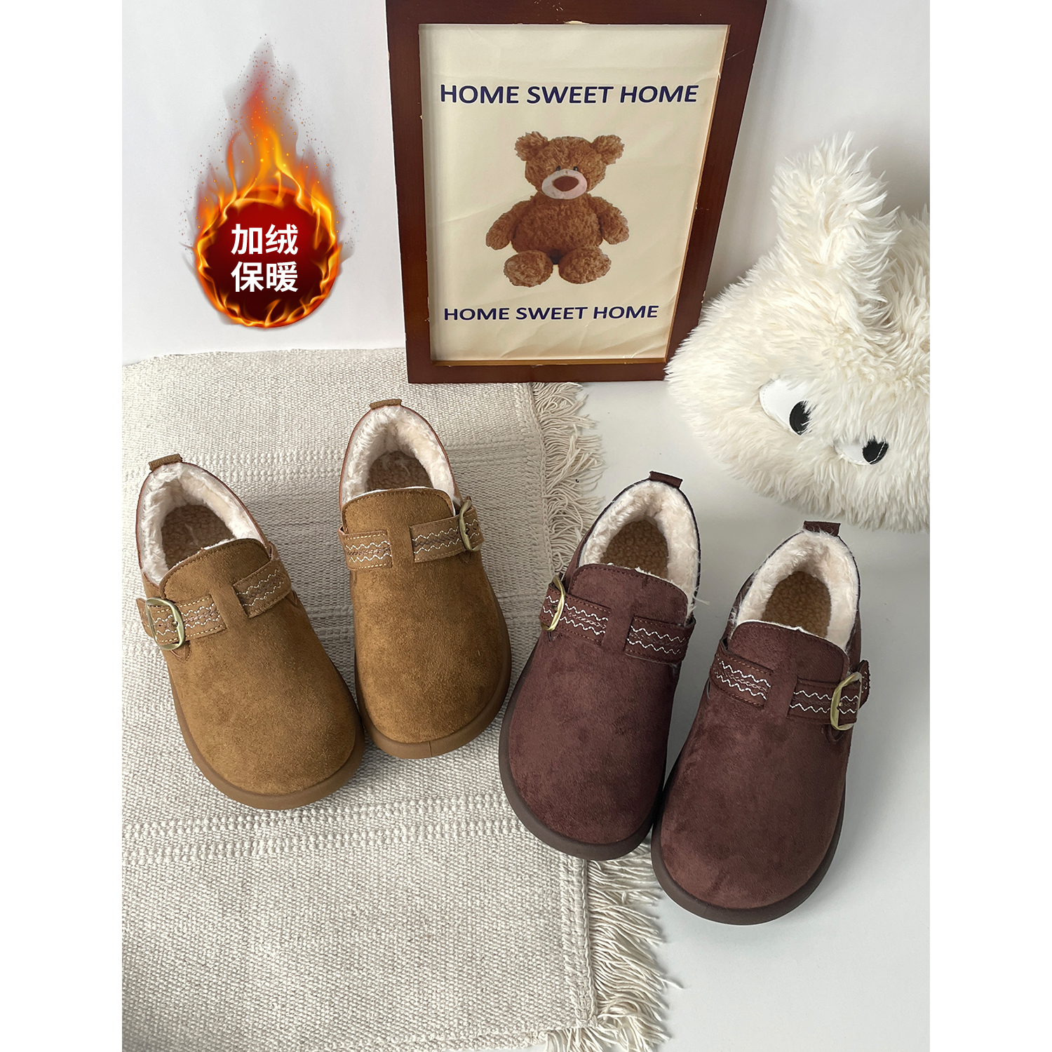 加绒勃肯鞋女秋冬保暖一脚蹬