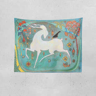 鹿儿入我梦我在鹿梦中 古风敦煌瑞兽九色鹿国风艺术画布挂毯挂布