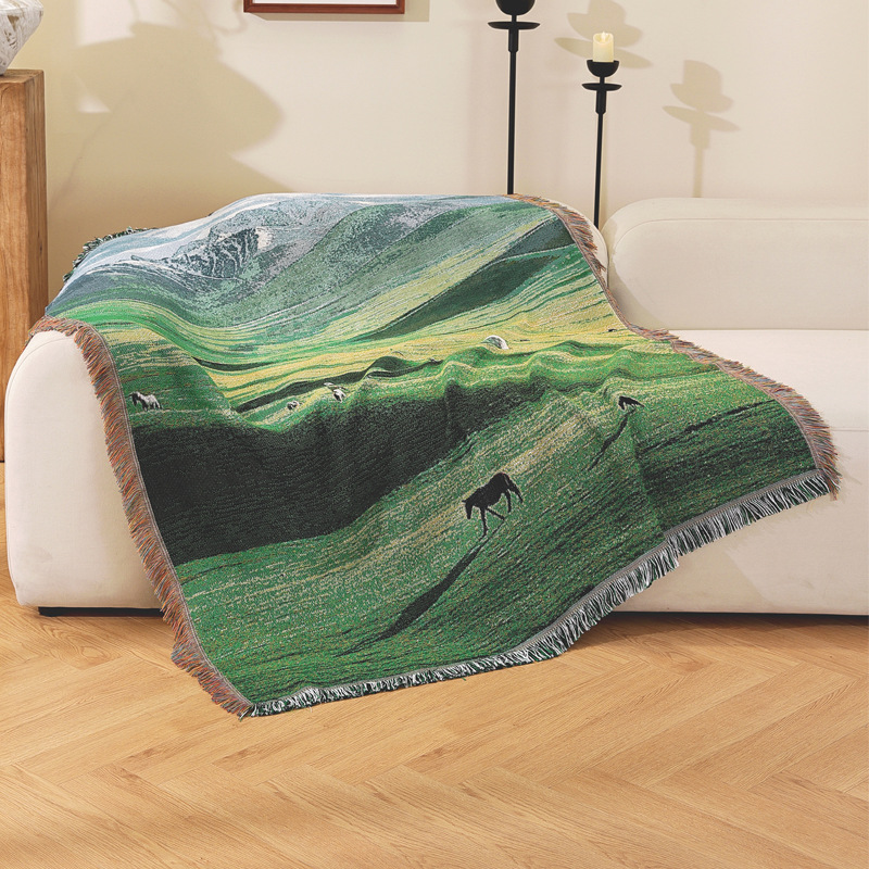 ins远山草原款风景装饰毯盖毯