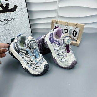 26年夏季 32码 新款 轻便防滑27 段旋转纽扣2 男女童单网运动鞋 童鞋