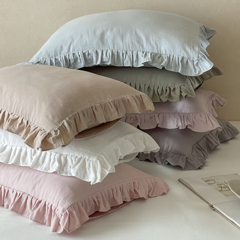 花边美学全棉双层纱枕套一对装