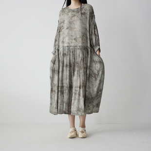 菖蒲色提花扎染水墨设计师灯笼袖连衣裙 ATELIERSOMEPIECE 工碎