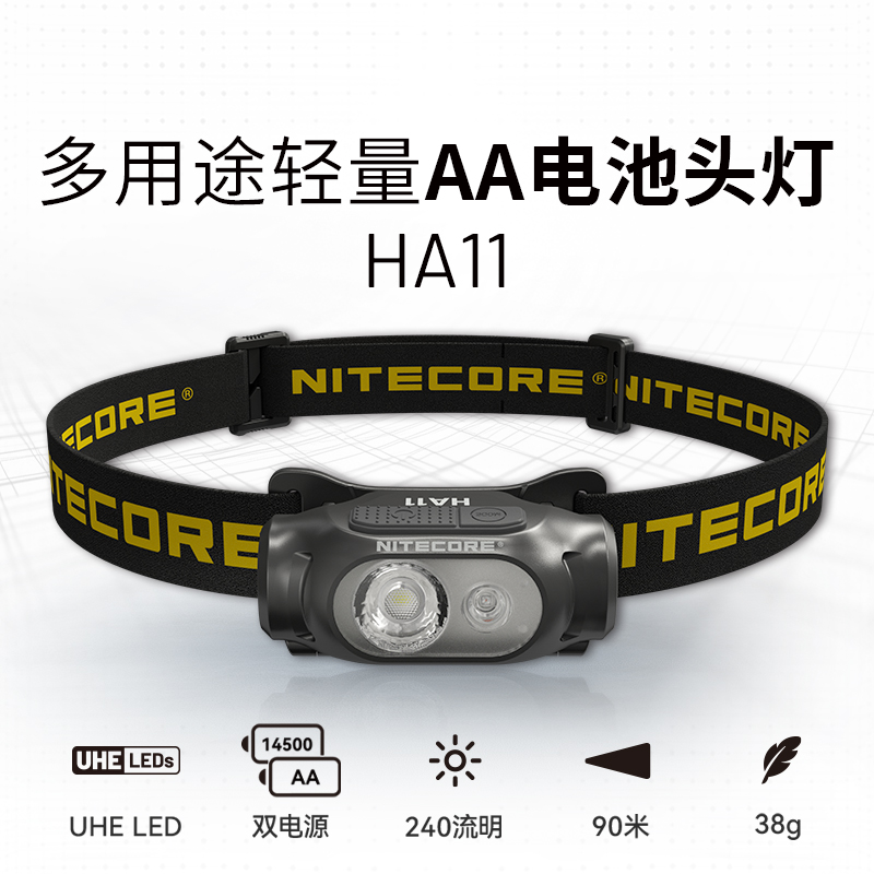 NITECORE奈特科尔HA11轻量头灯2024新款 可更换电池户外高亮头灯