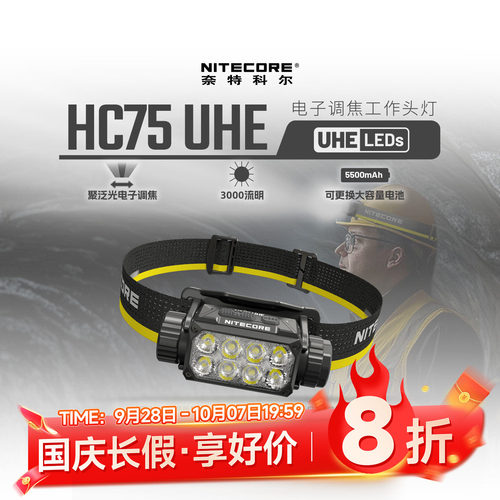 NITECORE奈特科尔HC75 UHE聚泛光工作头灯室外作业夜间维修工作灯