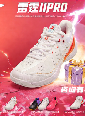 李宁羽毛球鞋雷霆2Pro二代减震防滑耐磨雷霆new提升运动鞋AYAW001