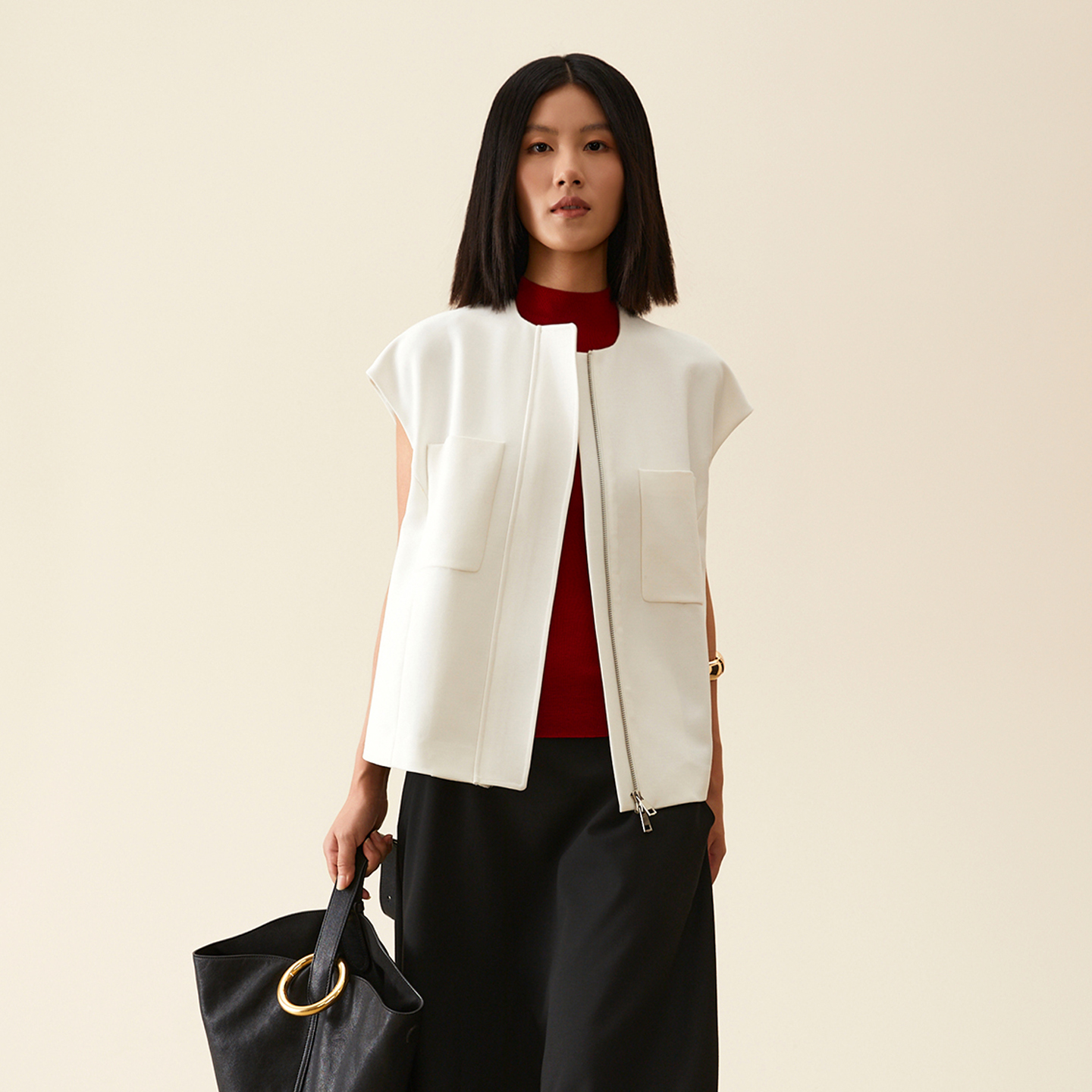 羊毛呢子马甲女白色无袖毛呢外套