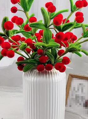特密樱桃花束diy客厅全套材料包小清新永生花仿真花红色带叶摆件