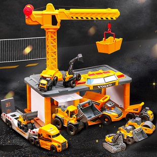 德国DICKIE沃尔沃工程站套装 仿真声光塔吊车男孩玩具推车斗车礼物