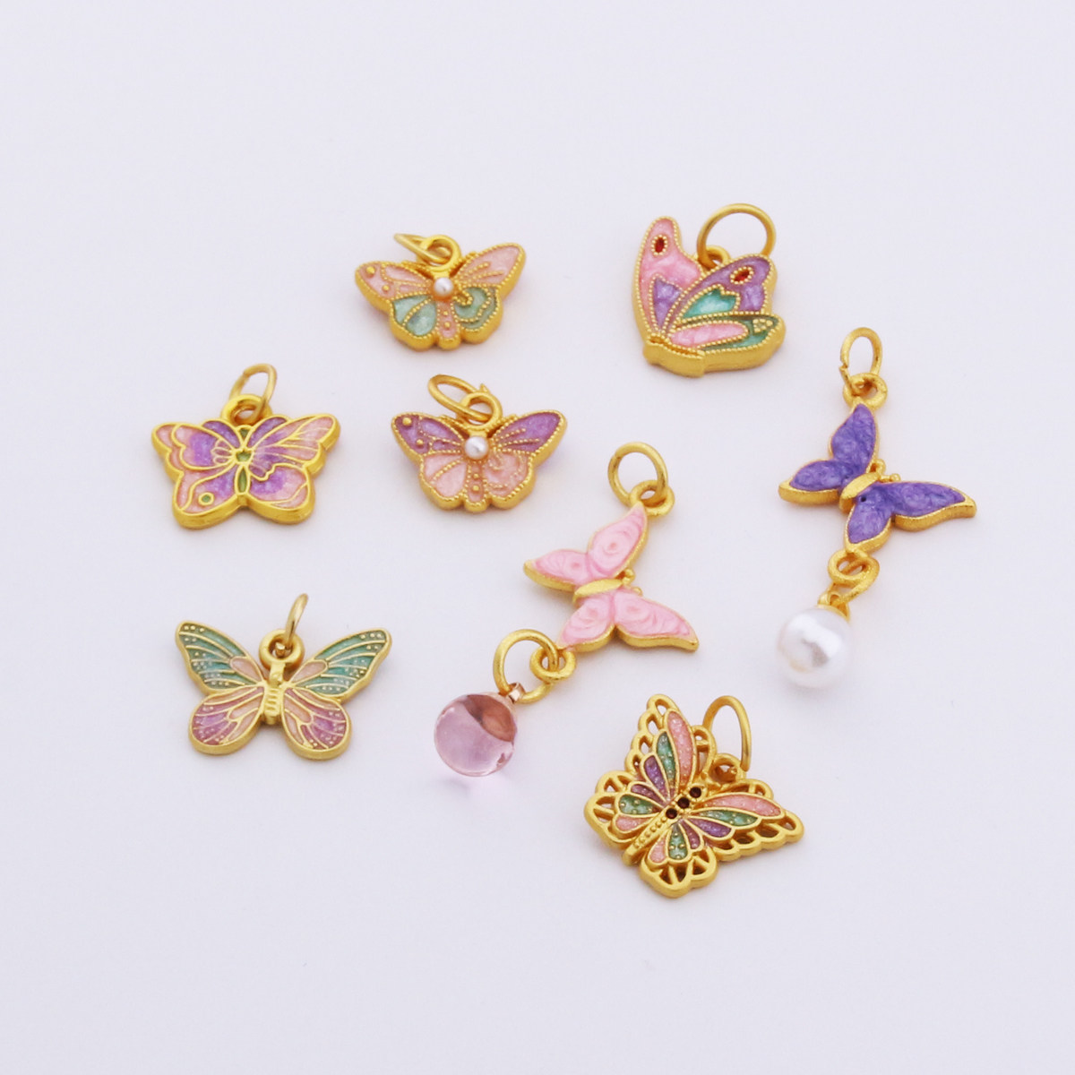 DIY饰品配件保色古法金蝴蝶双面滴油蝴蝶手链项链挂坠编手绳