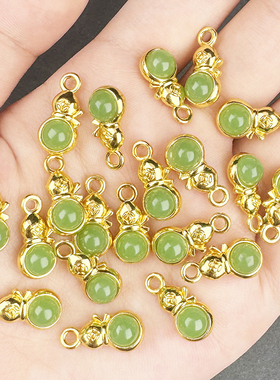 绿色葫芦挂件琉璃合金手项链手工制作吊坠仿玉石吊饰DIY饰品配件