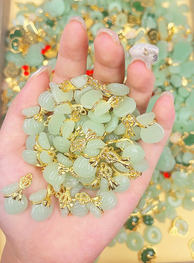 绿色福袋仿玉石吊饰DIY饰品配件吊坠合金手链项链琉璃挂件