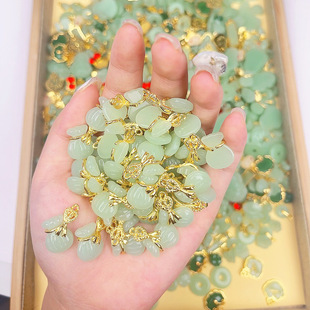 绿色福袋仿玉石吊饰DIY饰品配件吊坠合金手链项链琉璃挂件