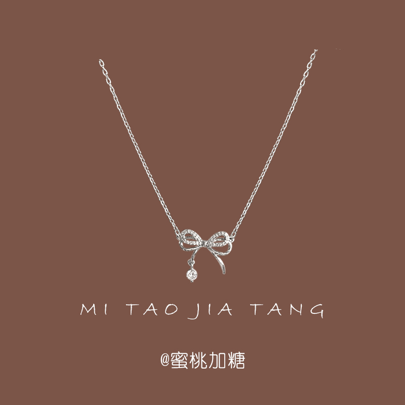 双层蝴蝶结锆石锁骨链项链