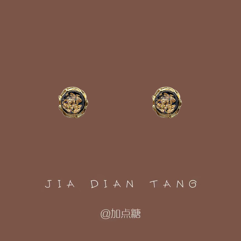 加点糖/深海碎梦 韩国复古文艺小巧圆形金箔小众设计感925银耳钉