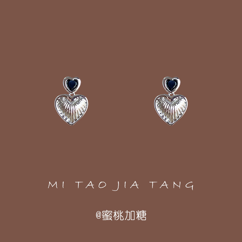 蜜桃加糖/甜酷黑桃 法式金属黑色爱心耳环高级感复古小众气质耳饰