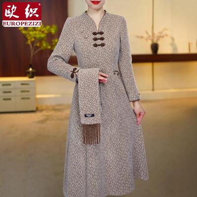 秋冬连衣裙加绒加厚新中式旗袍裙F气质减龄显贵气妈妈装国风长裙