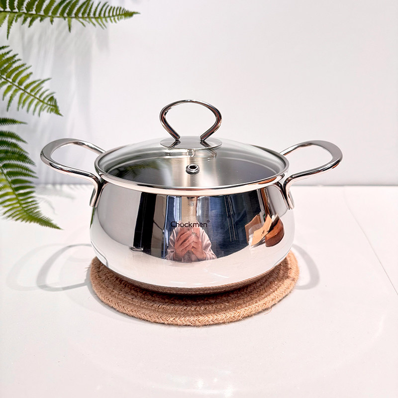 18/10不锈钢双耳奶锅小汤锅宝宝辅食锅14cm鼓形小泡面锅