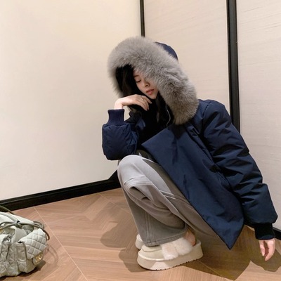 狐狸毛领短款派克羽绒服女冬季
