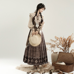 原创神秘部落汉服女中国风改良汉元 7156 素假领裙子套装