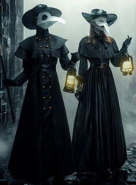 万圣节成人中世纪蒸汽朋克风欧美瘟疫医生服装鸟嘴乌鸦长嘴面具服