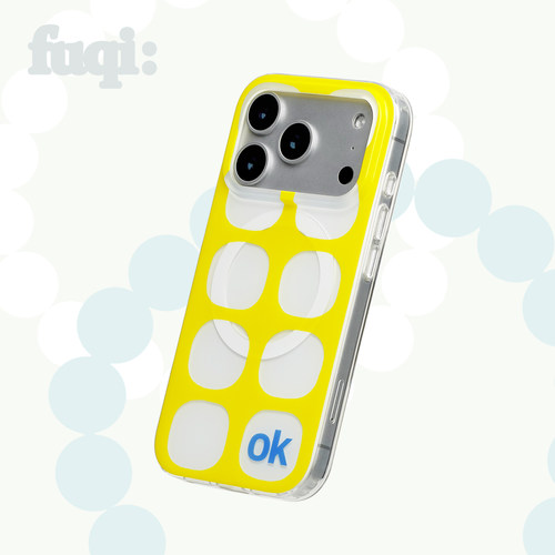 弗气《ok!》磁吸双层图案亮黄色苹果17pro手机壳适用iPhone18promax黄格子16pm保护套原创设计全包防摔15pro