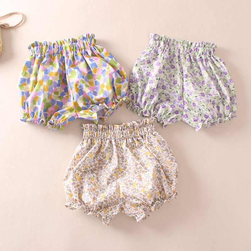 夏季女童宝宝婴儿花苞短裤纯棉薄款女孩灯笼裤儿童花边裤头外穿潮