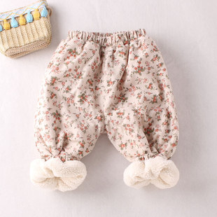 加厚夹棉裤 婴儿可开裆灯笼裤 大屁屁男童 子秋冬款 女宝宝碎花加绒裤