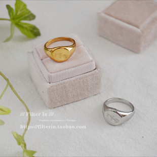 F.I / 不掉色！中古风 玫瑰刻花 金属质感 印章戒指