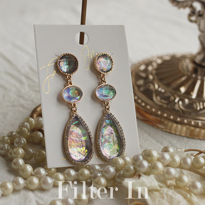 有滤镜独家紫宝石耳夹油画风吊坠