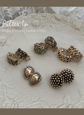 有滤镜  时髦摩登中古感 复古优雅vintage西洋浮雕烧金无耳洞耳夹