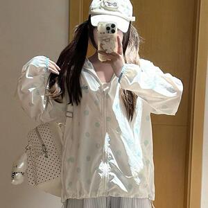 原创波点小熊耳朵刺绣连帽防晒外套女夏季新款宽松防晒服薄款上衣