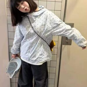 美式波点连帽防晒衣女夏季宽松拉炼薄款外套小个子百搭轻薄防晒服