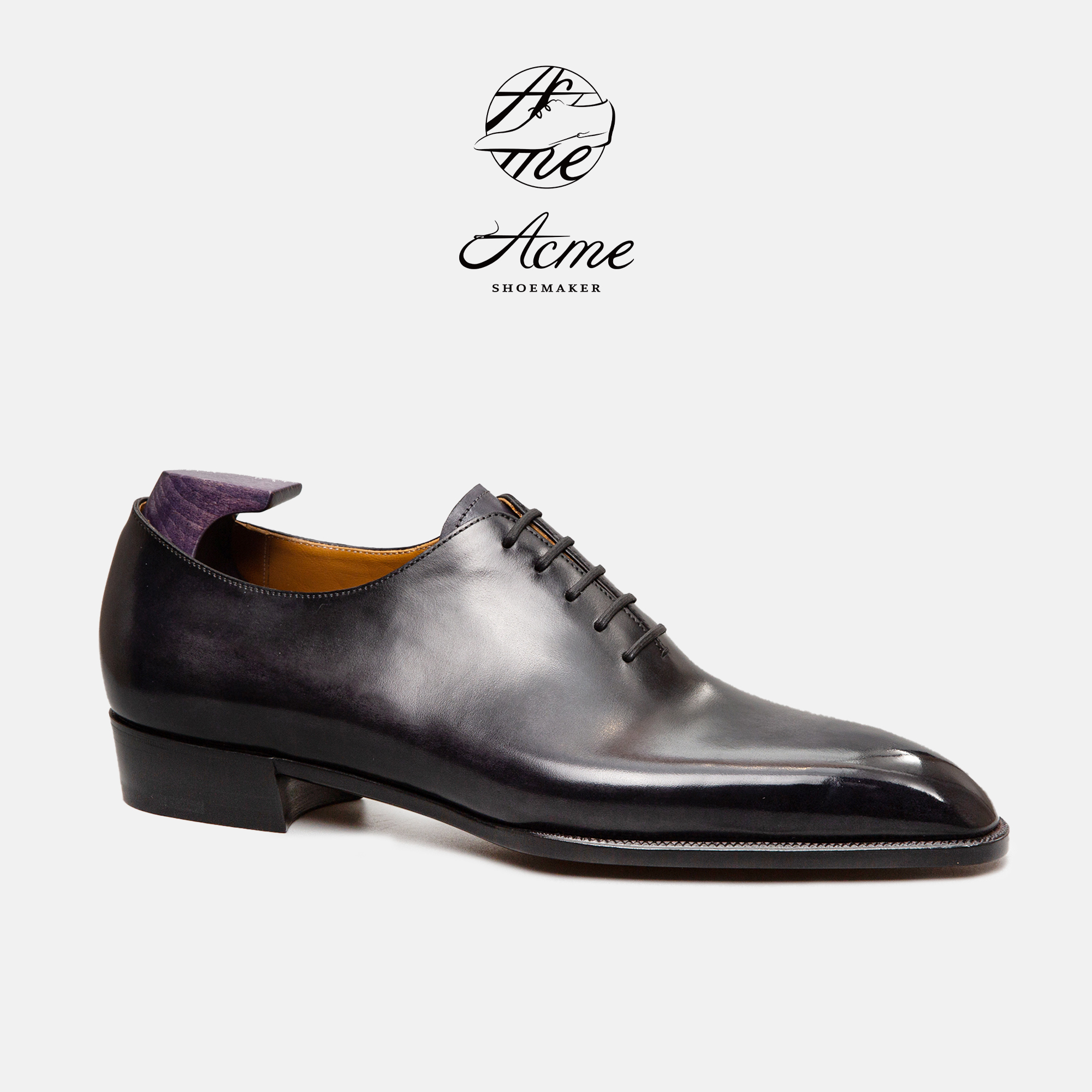 ACME Shoemaker整皮牛津鞋男士黑灰擦色手工皮鞋头层牛皮N83楦型