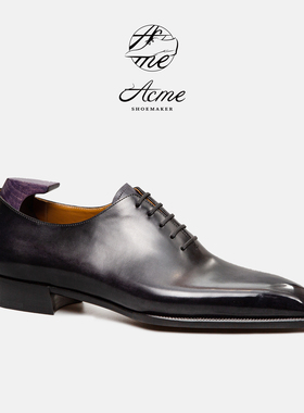 ACME Shoemaker整皮牛津鞋男士黑灰擦色手工皮鞋头层牛皮N83楦型