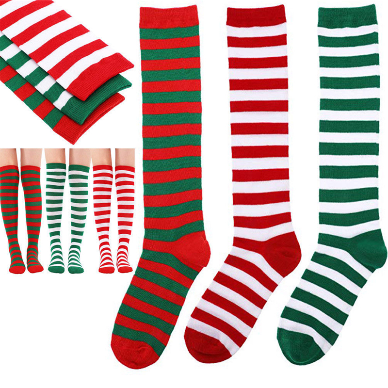 条纹袜棉运动堆堆袜绿色运动长筒