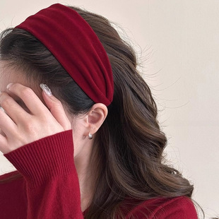 新年喜庆红色宽边丝绒发箍秋冬高炉顶绒面头箍洋气发卡发饰头饰品