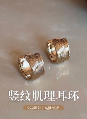 S999纯银针肌理宽边耳环女个性小众轻奢耳钉巨好看耳饰品2026夏新