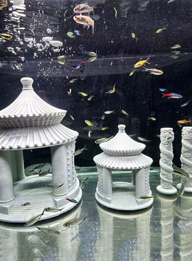 中式祈年殿圆形水泥微景观摆件